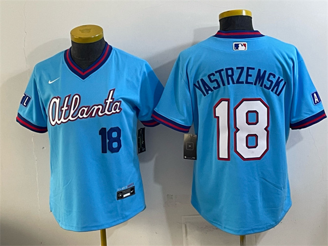 Youth Powder Blue Atlanta Braves #18 Mike Yastrzemski 2026 City Connect Stadium Stitched Baseball Jersey